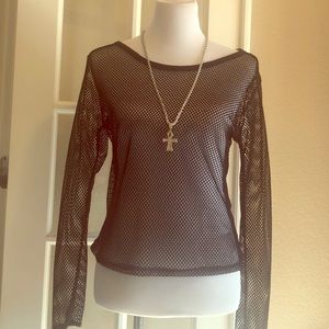 Black long sleeve fishnet top
